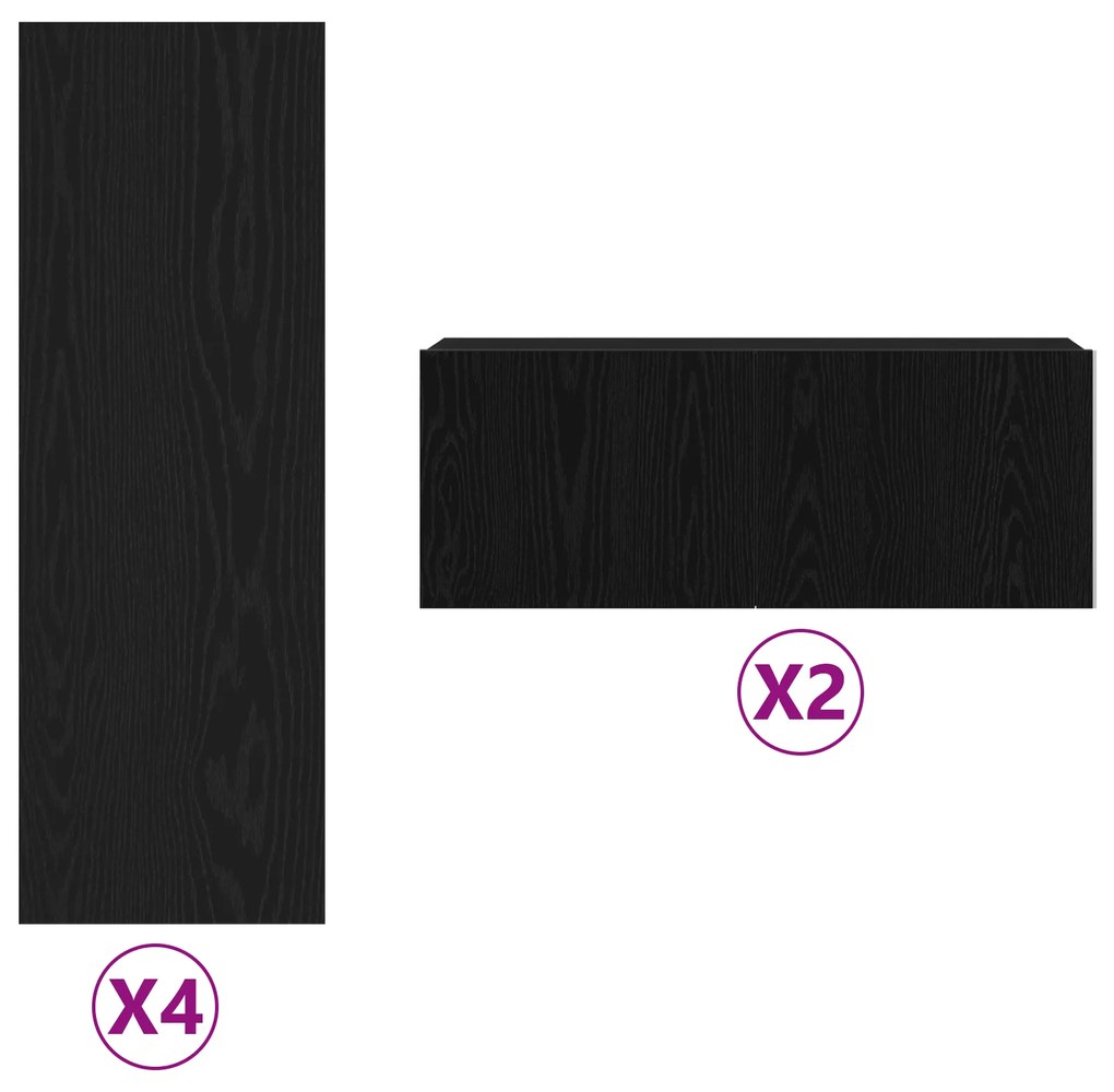 vidaXL Ντουλάπι TV 6 pcs Μαύρο 80 x 30 x 30 εκ Επεξεργασμένο ξύλο