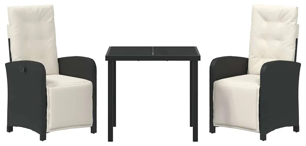 vidaXL Σέτ φαγητού για κήπο με μαξιλάρι 3 pcs Μαύρο συνθετικό ρατάν
