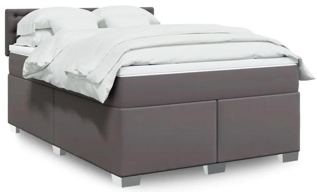 vidaXL Κρεβάτι Boxspring με Στρώμα Γκρι 140x200εκ. από Συνθετικό Δέρμα