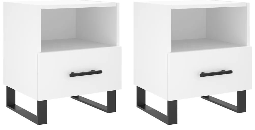 vidaXL Κομοδίνα 2 τεμ. Λευκά 40 x 35 x 47,5 εκ. από Επεξεργασμένο Ξύλο