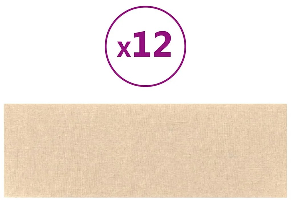 vidaXL Πάνελ Τοίχου 12 τεμ. Κρεμ 90 x 30 εκ. 3,24 μ Υφασμα