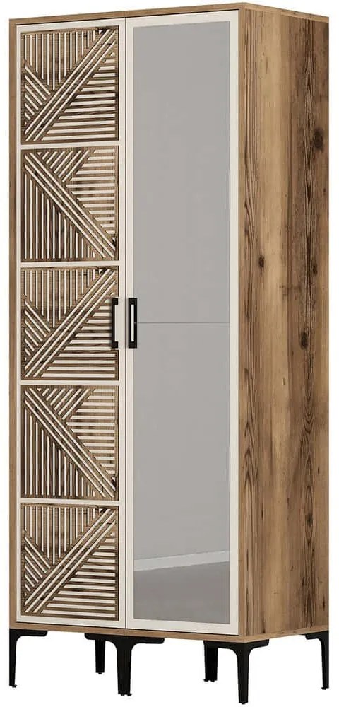 Ντουλάπα Δίφυλλη Kumsal 845HCT5421 80x47,5x201,4cm Walnut-Cream Δίφυλλη