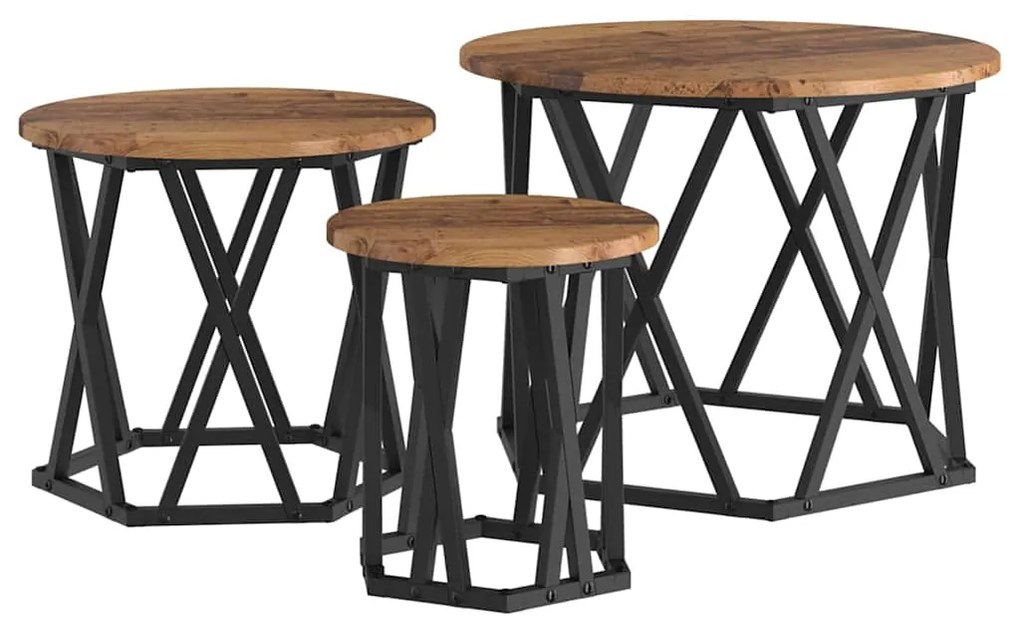 vidaXL Κομοδίνο Μονάδας 3 pcs Παλιό Ξύλο Μηχανισμένο ξύλο και ατσάλι