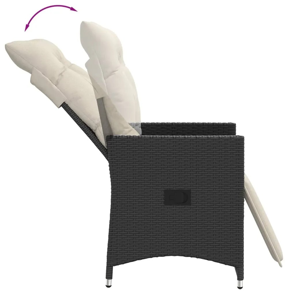 vidaXL Σετ Επίπλων Bistro 3 τεμ. Μαύρο Συνθετ. Ρατάν με Μαξιλάρια