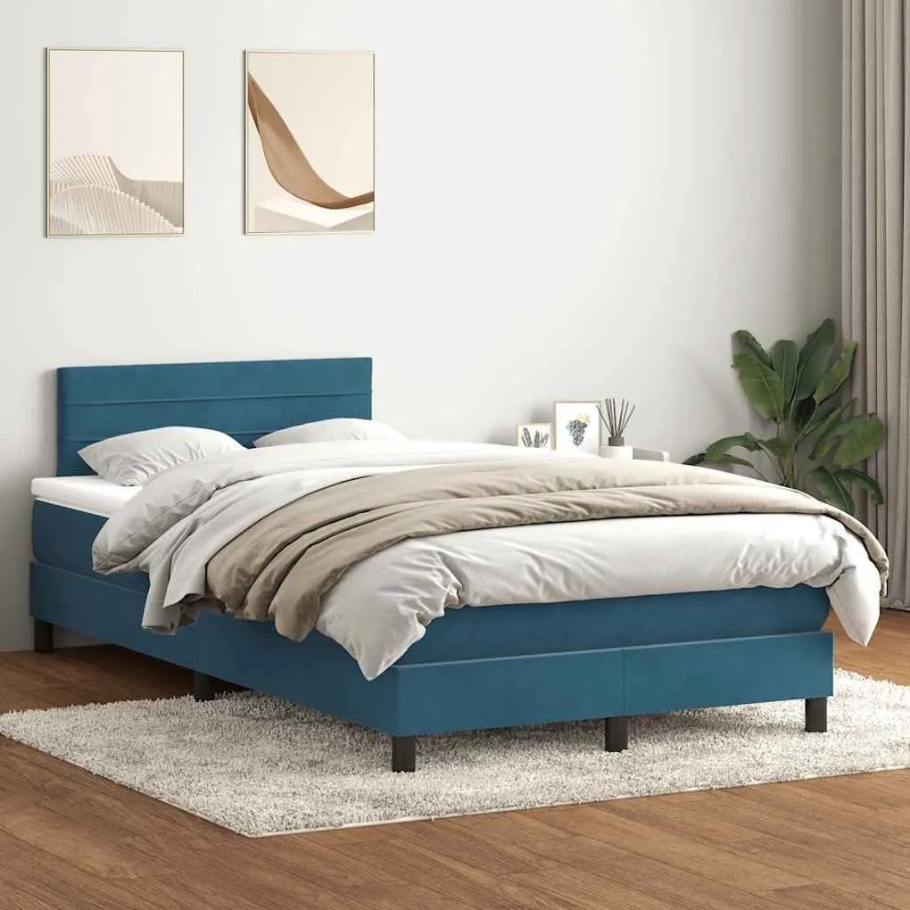 Box Spring κρεβάτι με στρώμα σκούρο μπλε 120x220 cm Βελούδινο - Μπλε