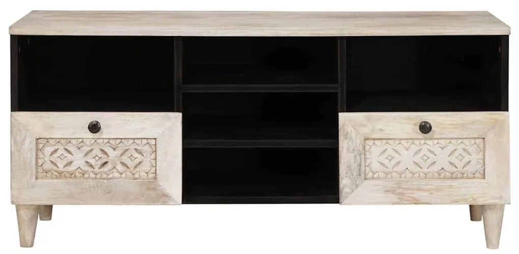 vidaXL Ντουλάπι TV με συρτάρι Λευκό 100 x 33 x 46 εκ Μασίφ ξύλο μάνγκο