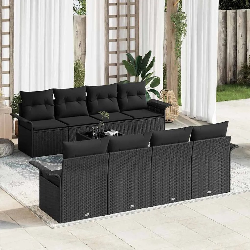 vidaXL Σετ Καναπέ Κήπου 9 pcs Μαύρο Πολυ ράταν