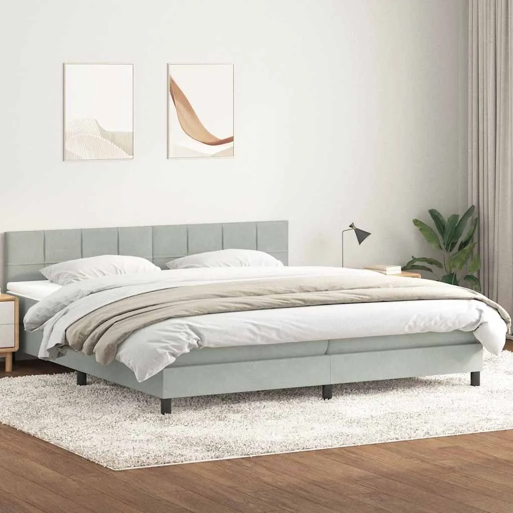 vidaXL Κρεβάτι Boxspring με Στρώμα Ανοιχτό Γκρι 180x210 εκ. Βελούδινο