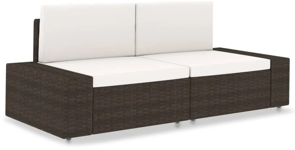 vidaXL Καναπές Αρθρωτός Διθέσιος Καφέ από Συνθετικό Ρατάν