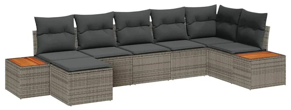 vidaXL Σετ Καναπέ Κήπου με μαξιλάρι 7 pcs Γκρι Πολυ ράταν
