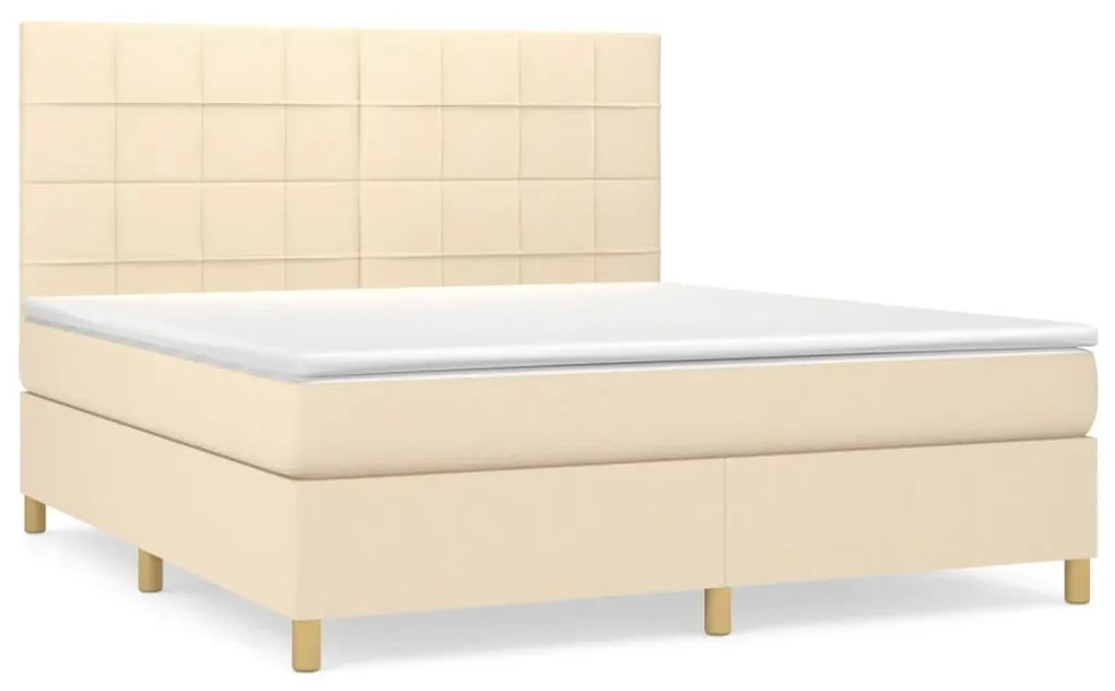 Κρεβάτι Boxspring με Στρώμα Κρεμ 180x200 εκ. Υφασμάτινο - Κρεμ