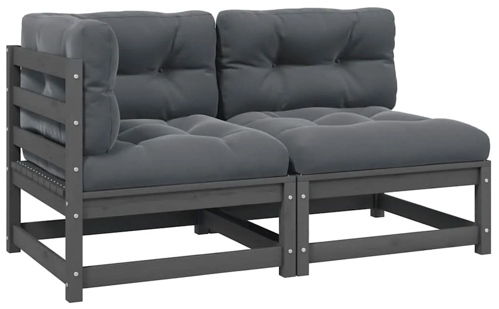 vidaXL Σαλόνι Κήπου Σετ 2 Τεμαχίων Γκρι Μασίφ Ξύλο Πεύκου &amp; Μαξιλάρια