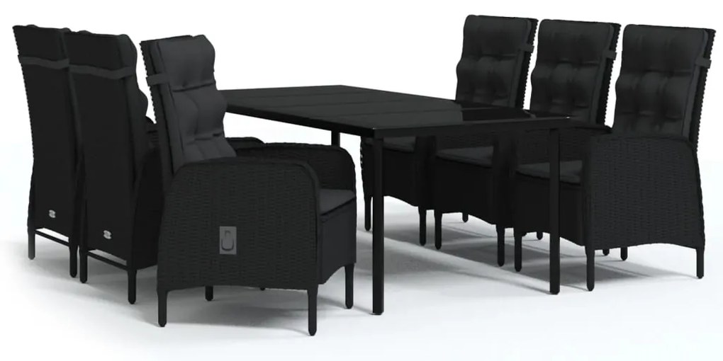 vidaXL Σετ Τραπεζαρίας Κήπου 7 Τεμαχίων Μαύρο με Μαξιλάρια