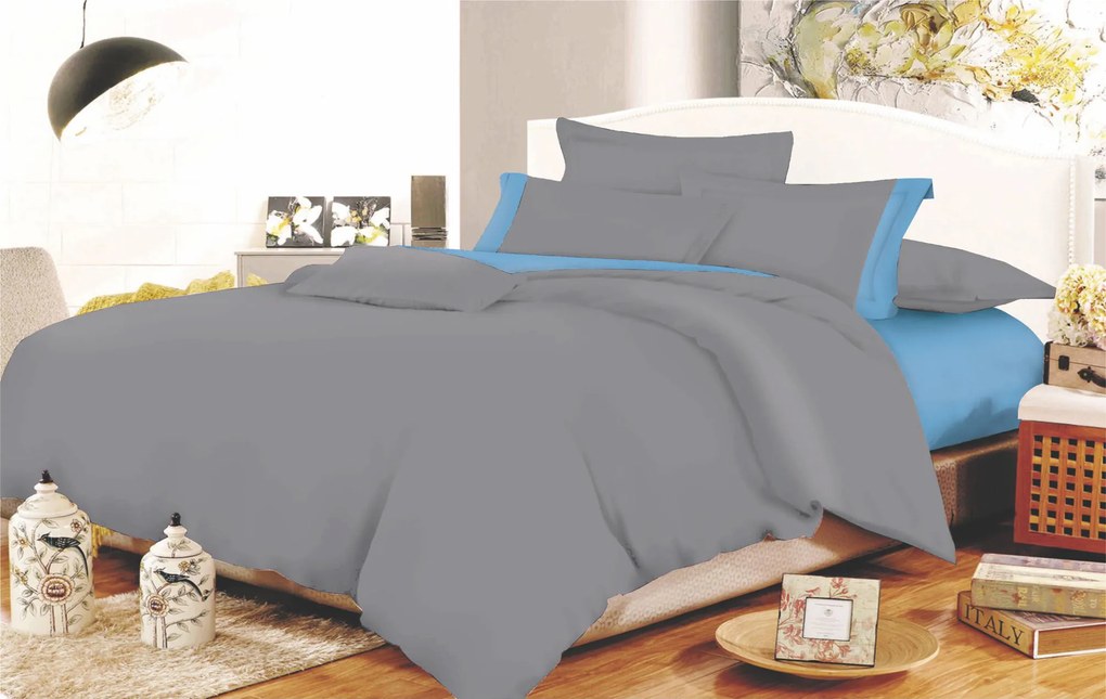 Παπλωματοθήκη Polycotton Μονή 160x240εκ. Με Φάσα Komvos Home Grey - Sky Blue 7000696-90