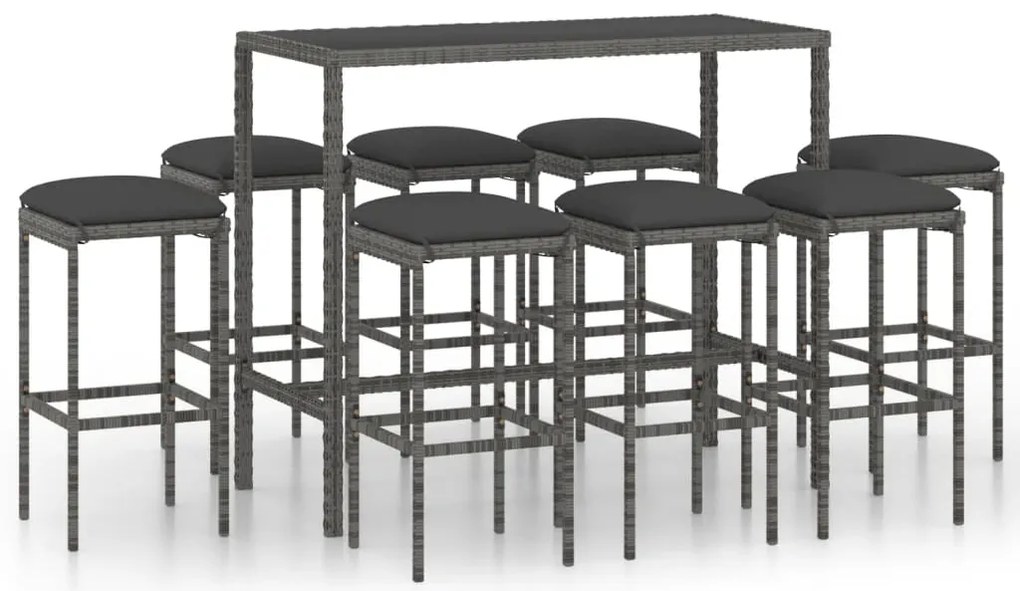 vidaXL Σετ Επίπλων Μπαρ Κήπου 9 τεμ. Γκρι Συνθετικό Ρατάν με Μαξιλάρια