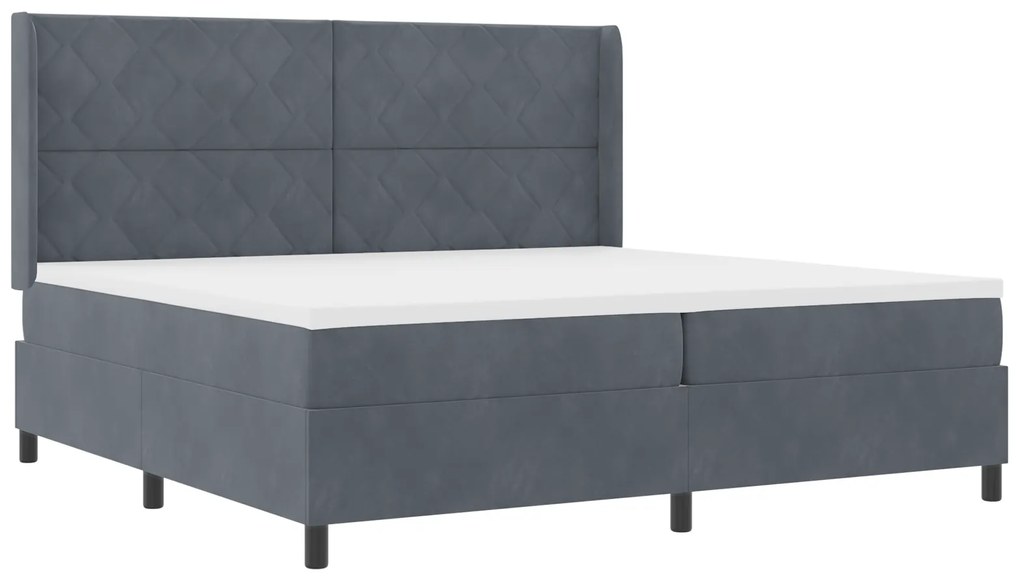 vidaXL Κρεβάτι Box Spring με Στρώμα & LED Σκούρο Γκρι 200x200 εκ. Βελούδο