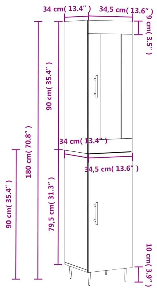 Ντουλάπι Καπνιστή δρυς 34,5x34x180 εκ. από Επεξεργασμένο Ξύλο - Καφέ