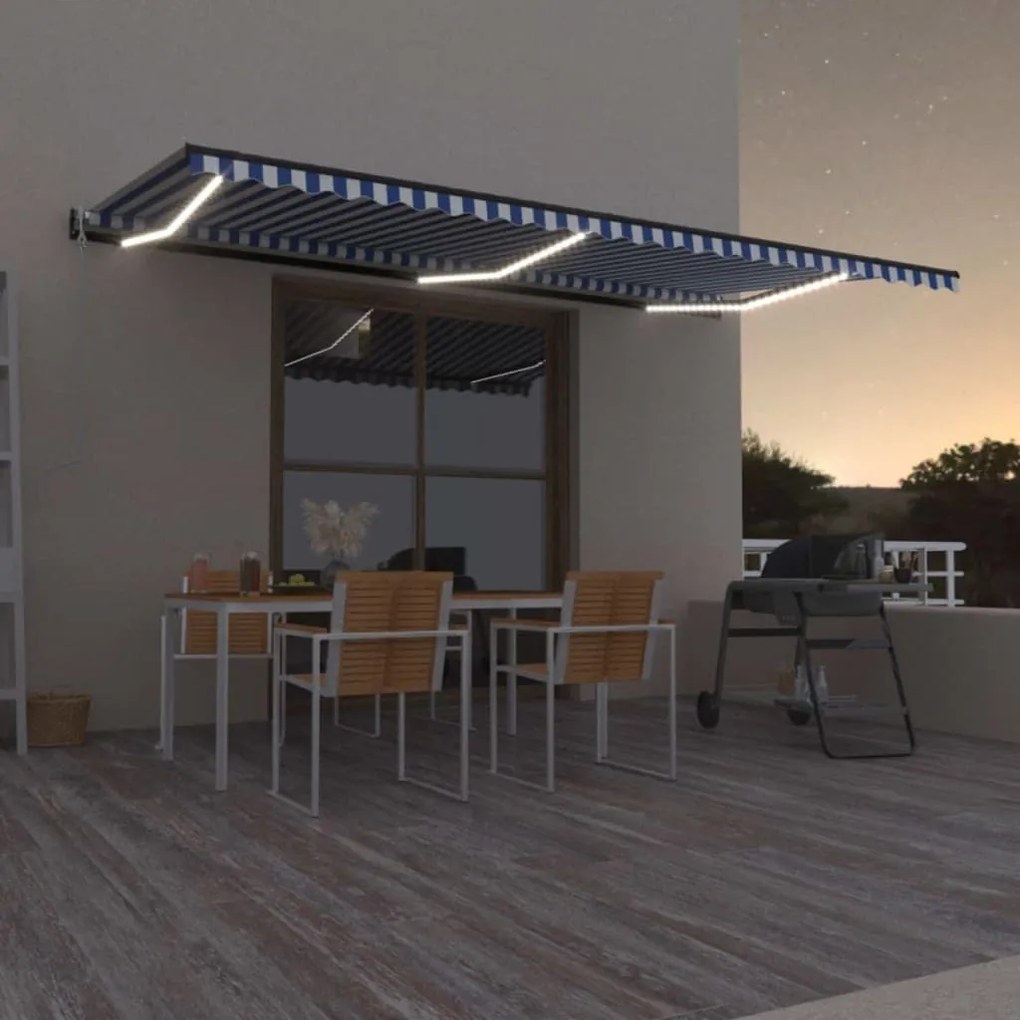 vidaXL Τέντα Αυτόματη με LED &amp; Αισθητήρα Ανέμου Μπλε/Λευκό 600x300 εκ.