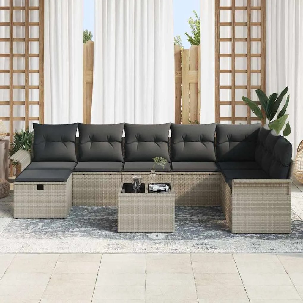 vidaXL Σετ Καναπέ Κήπου 9 pcs Ανοιχτό γκρι 297.5 x 187.5 x 85 εκ