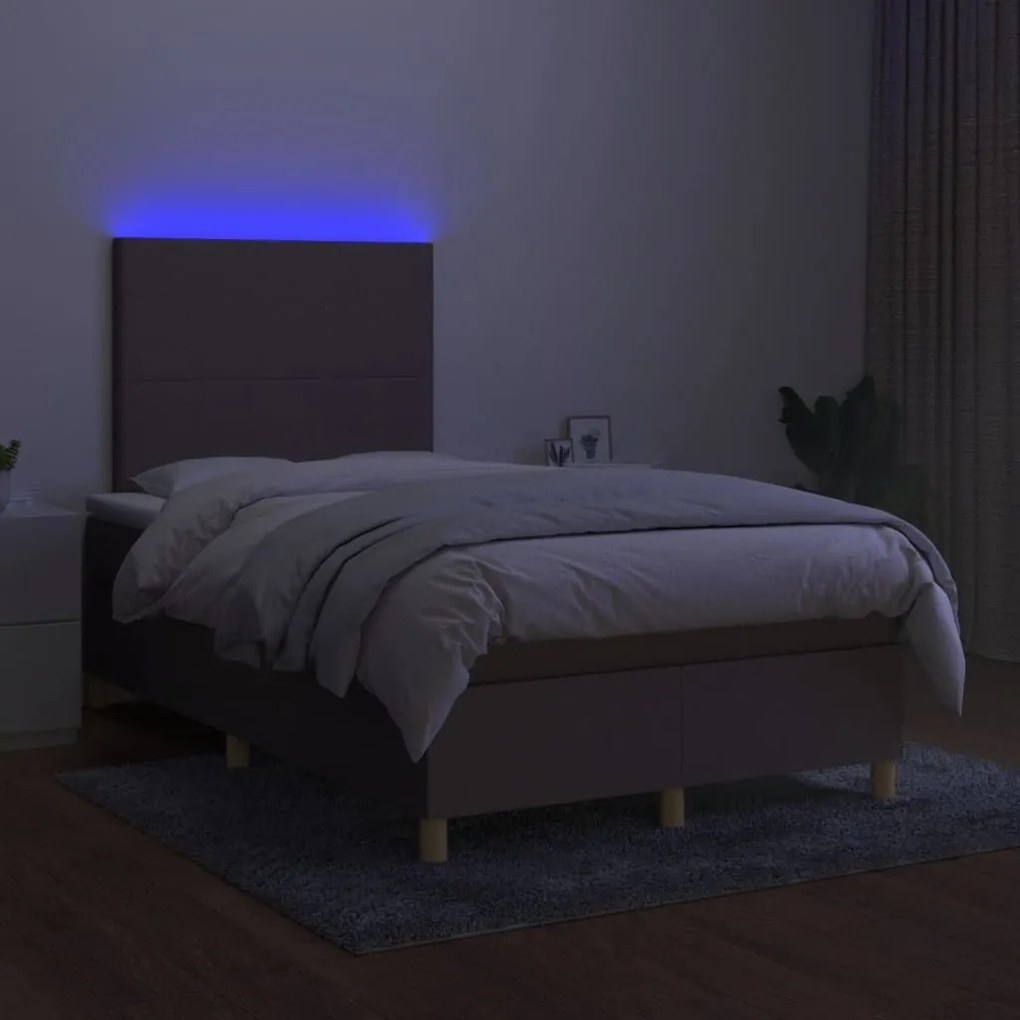 Κρεβάτι Boxspring με Στρώμα &amp; LED Taupe 120x190 εκ. Υφασμάτινο - Μπεζ-Γκρι