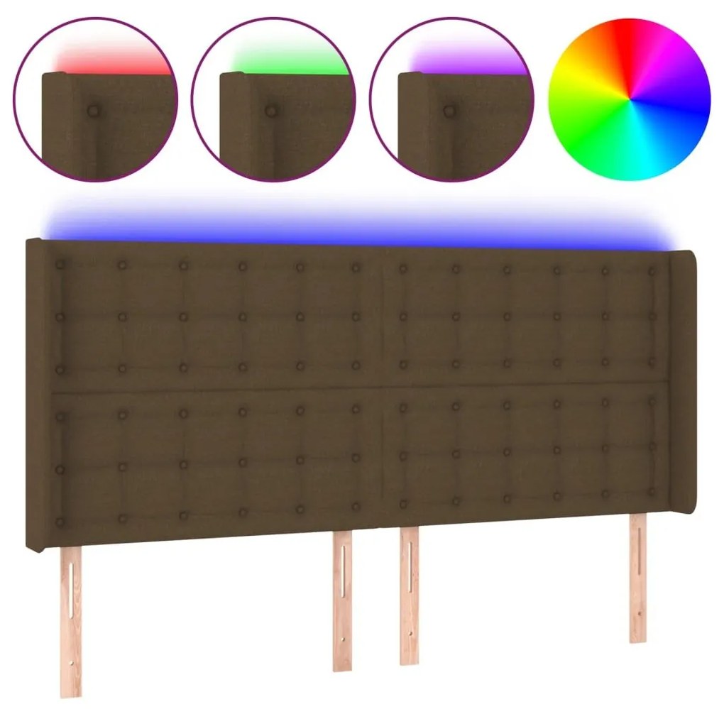 Κεφαλάρι Κρεβατιού LED Σκούρο Καφέ 163x16x118/128εκ. Υφασμάτινο - Καφέ