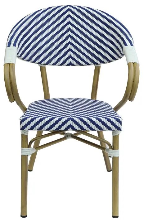 Καρέκλα - Πολυθρόνα Isaia στοιβαζόμενη φυσικό αλουμίνιο-λευκό και μπλε textilene 57x57x83 εκ. 57x57x83 εκ.