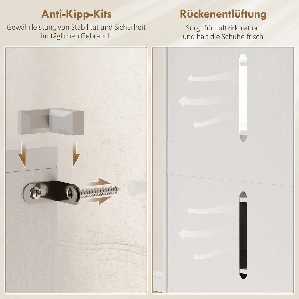 HOMCOM Έπιπλο παπουτσιών 5 επιπέδων για 20 ζευγάρια παπούτσια, ρυθμιζόμενα ράφια, για είσοδο, διάδρομο, ξύλο, λευκό