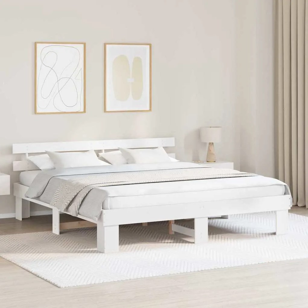 vidaXL Σκελετός Κρεβατιού Λευκό 200 x 200 cm Μασίφ ξύλο πεύκου