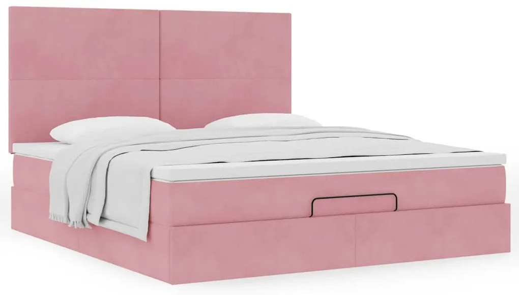 vidaXL Οθωμανικό κρεβάτι με στρώματα ροζ 180x200cm Velvet
