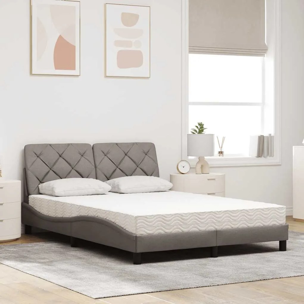 vidaXL Κρεβάτι με Στρώμα Taupe 140x200 εκ. Υφασμάτινο