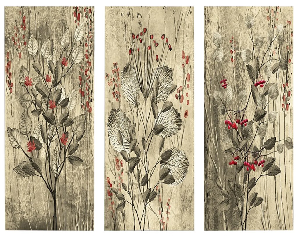 ΠΙΝΑΚΑΣ ΤΡΙΠΤΥΧΟ MDF RED FLOWERS AND BERRIES HM7204.01 60x50x0,3 εκ.