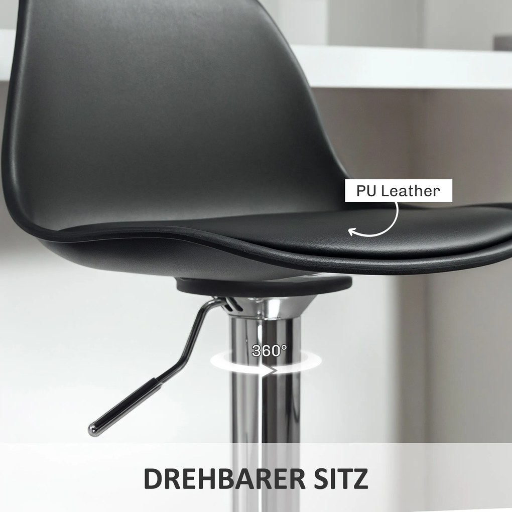 HOMCOM Σετ 2 σκαμπό μπαρ, περιστρεφόμενα σκαμπό με πλάτη, ρυθμιζόμενο ύψος, έως 120 kg, 42 x 38 x 82-104 cm, Μαύρο