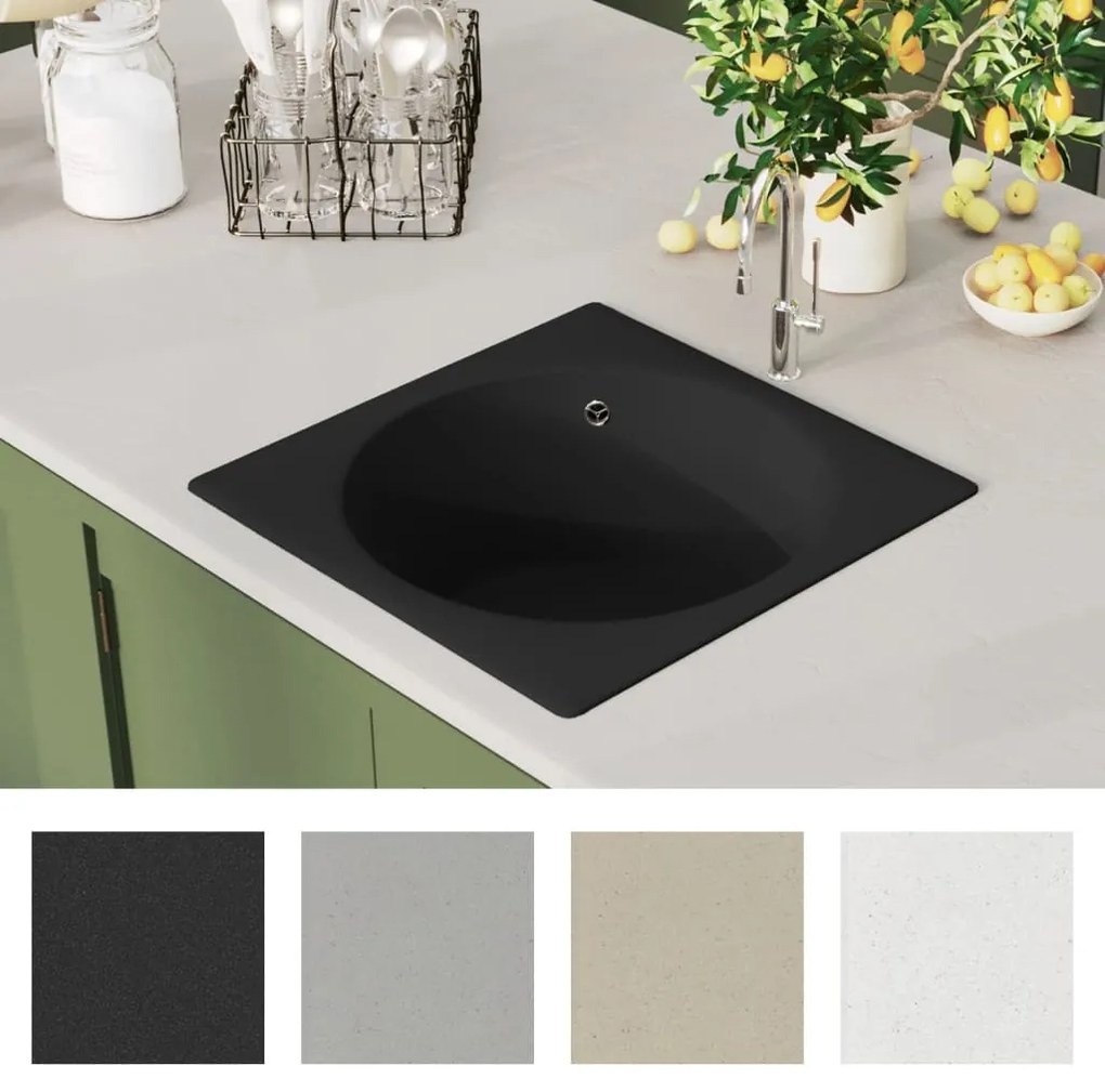 vidaXL Νεροχύτης με Οπή Υπερχείλισης Μαύρος Γρανιτένιος