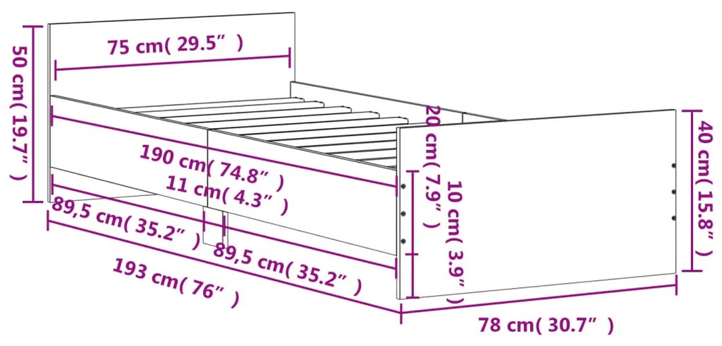 Πλαίσιο Κρεβατιού Χωρ. Στρώμα Sonoma Δρυς 75x190εκ Επεξ. Ξύλο 835948