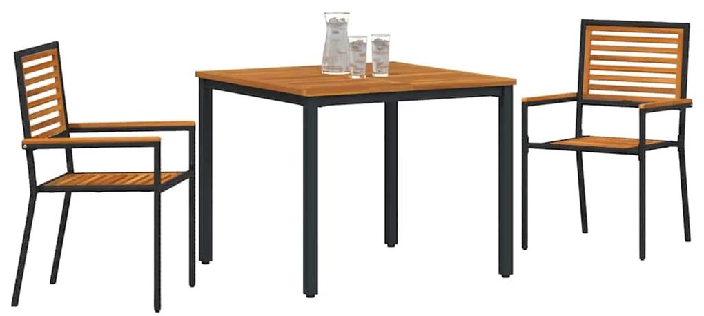 vidaXL Σέτ φαγητού για κήπο 3 pcs Μαύρος, Ξύλο 90 x 90 x 75 cm