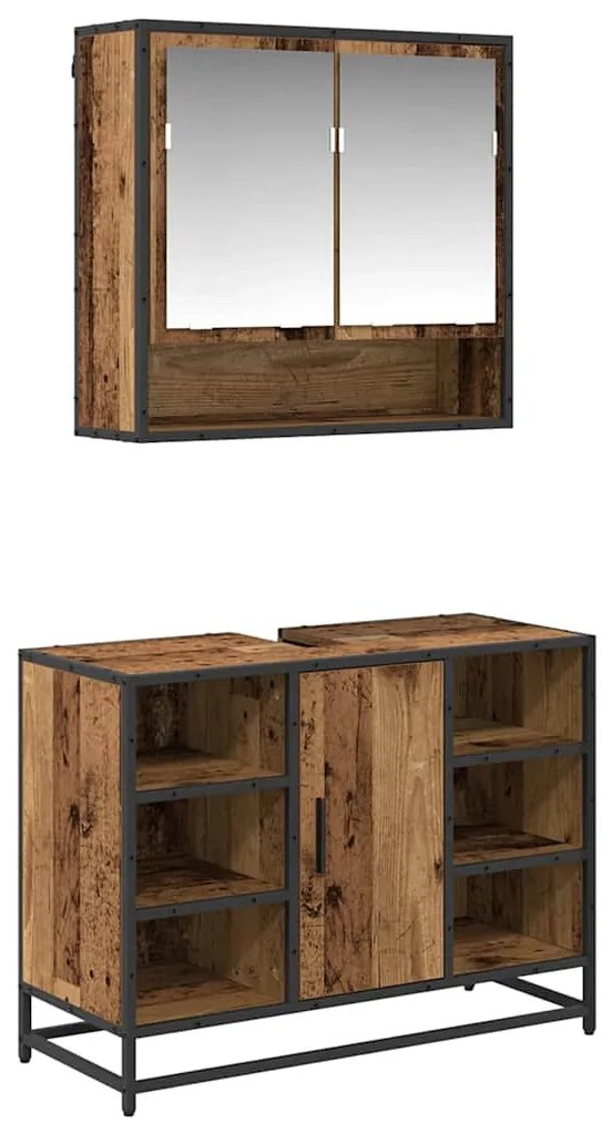 vidaXL Σετ Επίπλων Μπάνιου με ράφι 2 pcs Παλιό Ξύλο Επεξεργασμένο ξύλο