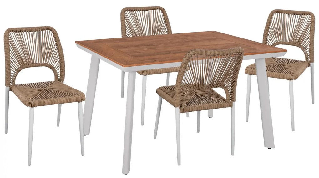 Σετ Κήπου Τραπεζαρία HM11534.01 5 τεμ Λευκό με Τραπέζι 120x80x72.5 εκ. & 4 Καρέκλες με Σχοινί Μπέζ