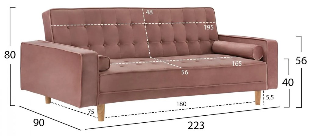 Καναπές - Κρεβάτι Salvador Βελούδο Σάπιο Μήλο 223x90x80Y εκ. 223x90x80 εκ.