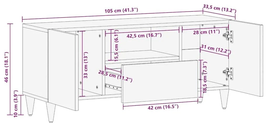 ντουλάπι τηλεόρασης 105x33,5x46 cm μασίφ ξύλο Mango - Καφέ