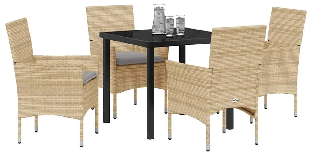 vidaXL Σέτ φαγητού για κήπο με μαξιλάρι 5 pcs Μπεζ Πολυ ράταν