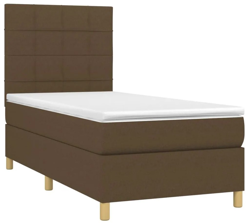 Κρεβάτι Boxspring με Στρώμα Σκούρο Καφέ 90x200 εκ. Υφασμάτινο - Καφέ