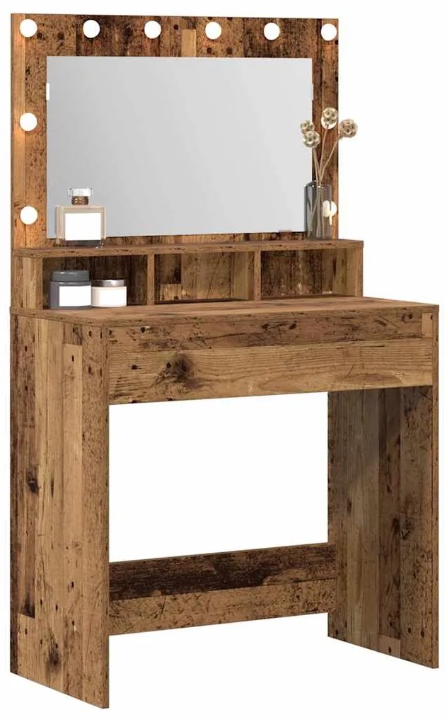 vidaXL Τραπέζι Μακιγιάζ με ράφι Παλαιό ξύλο 79 x 41 x 135 cm