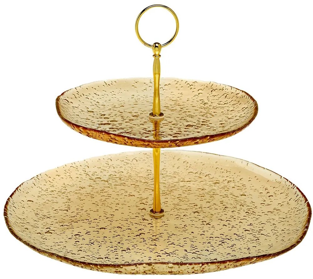 Ορντεβιέρα Διώροφη Lovizna 80.490.073 Φ33/22cm Amber Cryspo Trio Glass