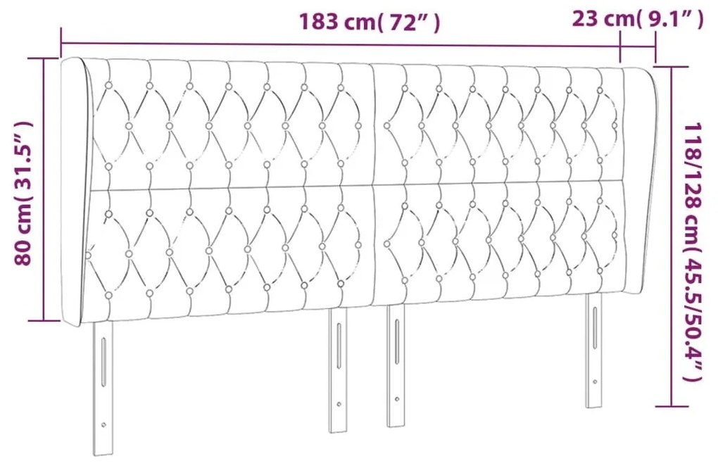 Κεφαλάρι με Πτερύγια Μαύρο 183x23x118/128 εκ. Υφασμάτινο - Μαύρο