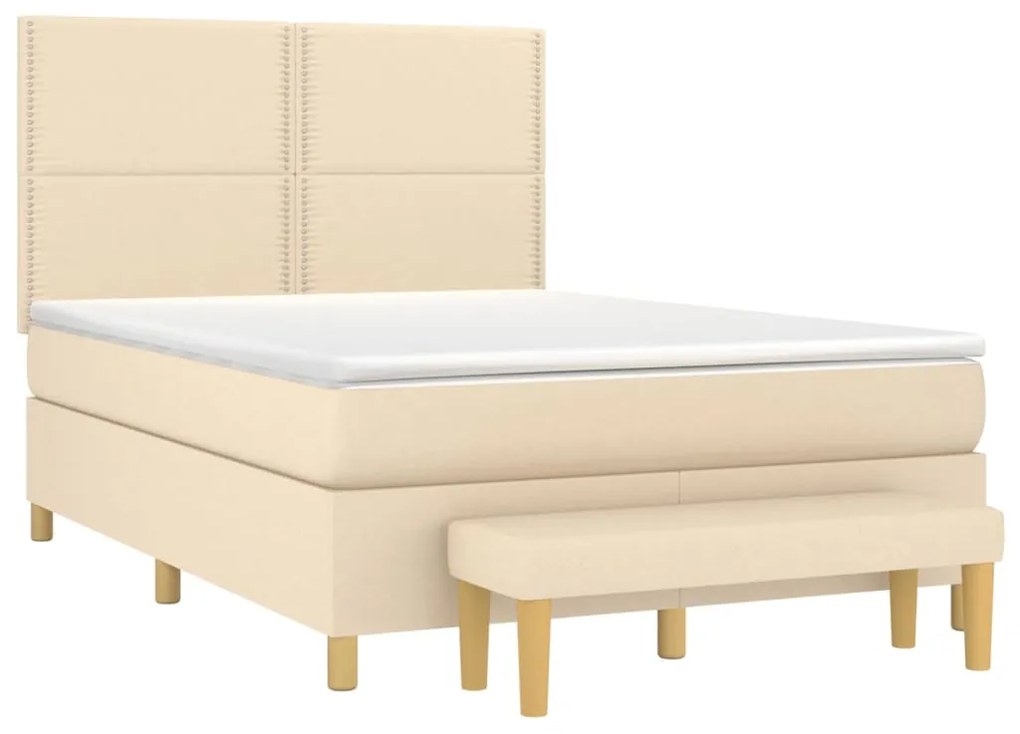 vidaXL Κρεβάτι Boxspring με Στρώμα Κρεμ 140x200 εκ. Υφασμάτινο