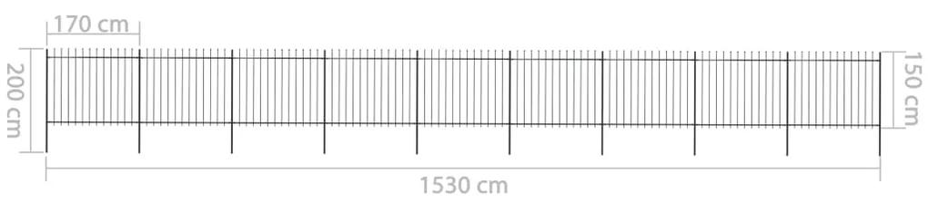 vidaXL Κάγκελα Περίφραξης με Λόγχες Μαύρα 15,3 x 1,5 μ. από Χάλυβα