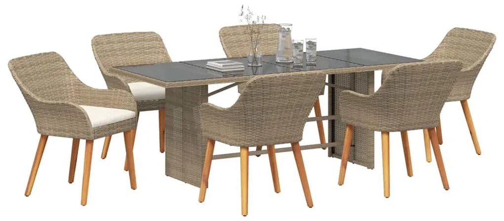 vidaXL Σέτ φαγητού για κήπο με μαξιλάρι 7 pcs Μπεζ συνθετικό ρατάν