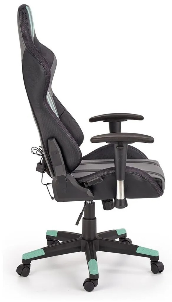 Καρέκλα gaming Houston 610, Γκρι, Μαύρο, Ανοιχτό πράσινο, 121x68x69cm, Με μπράτσα, Με ρόδες, Μηχανισμός καρέκλας: Κλίση