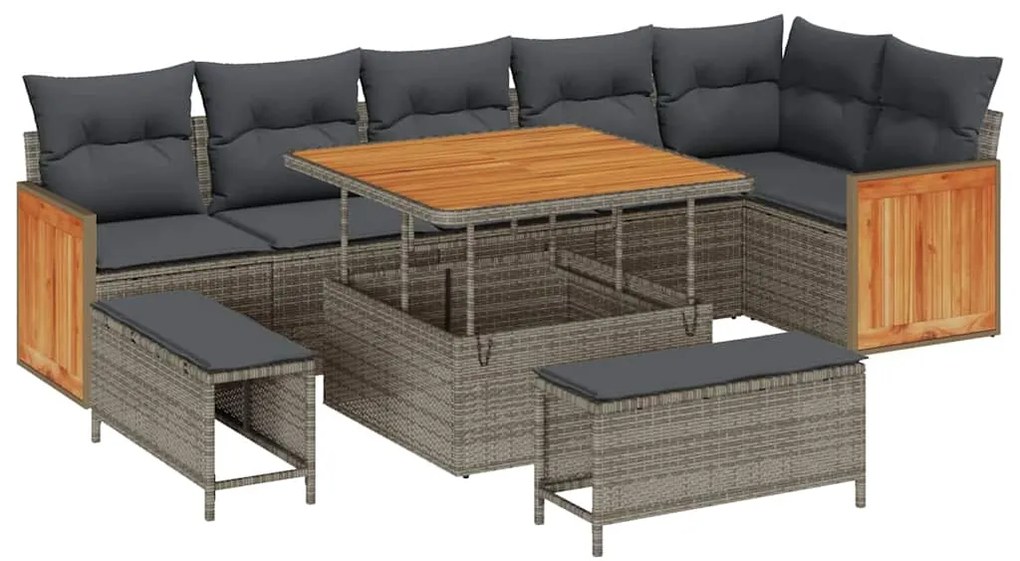 vidaXL Σετ Καναπέ Κήπου με μαξιλάρι 9 pcs Γκρι 100 x 100 x 71 cm