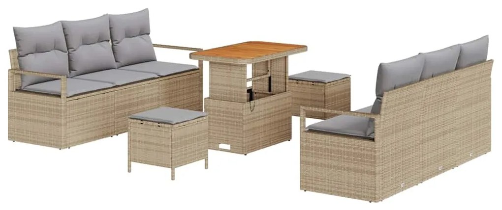 vidaXL Σετ Καναπέ Κήπου με αποθήκευση 9 pcs Μπεζ Πολυ ράταν